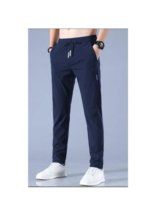 navy blue slim-fit track pants
