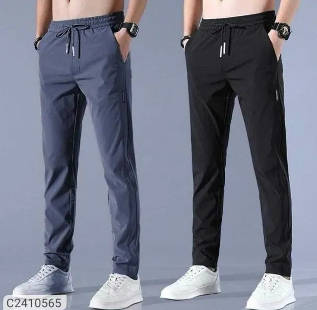 slim-fit stretchable casual trousers in dark grey and black colors