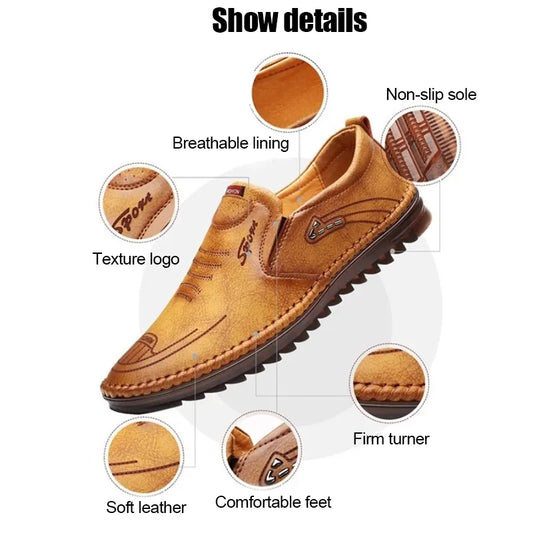 Men’s Premium Tan Slip-On Leather Shoes – Comfortable Casual Loafers