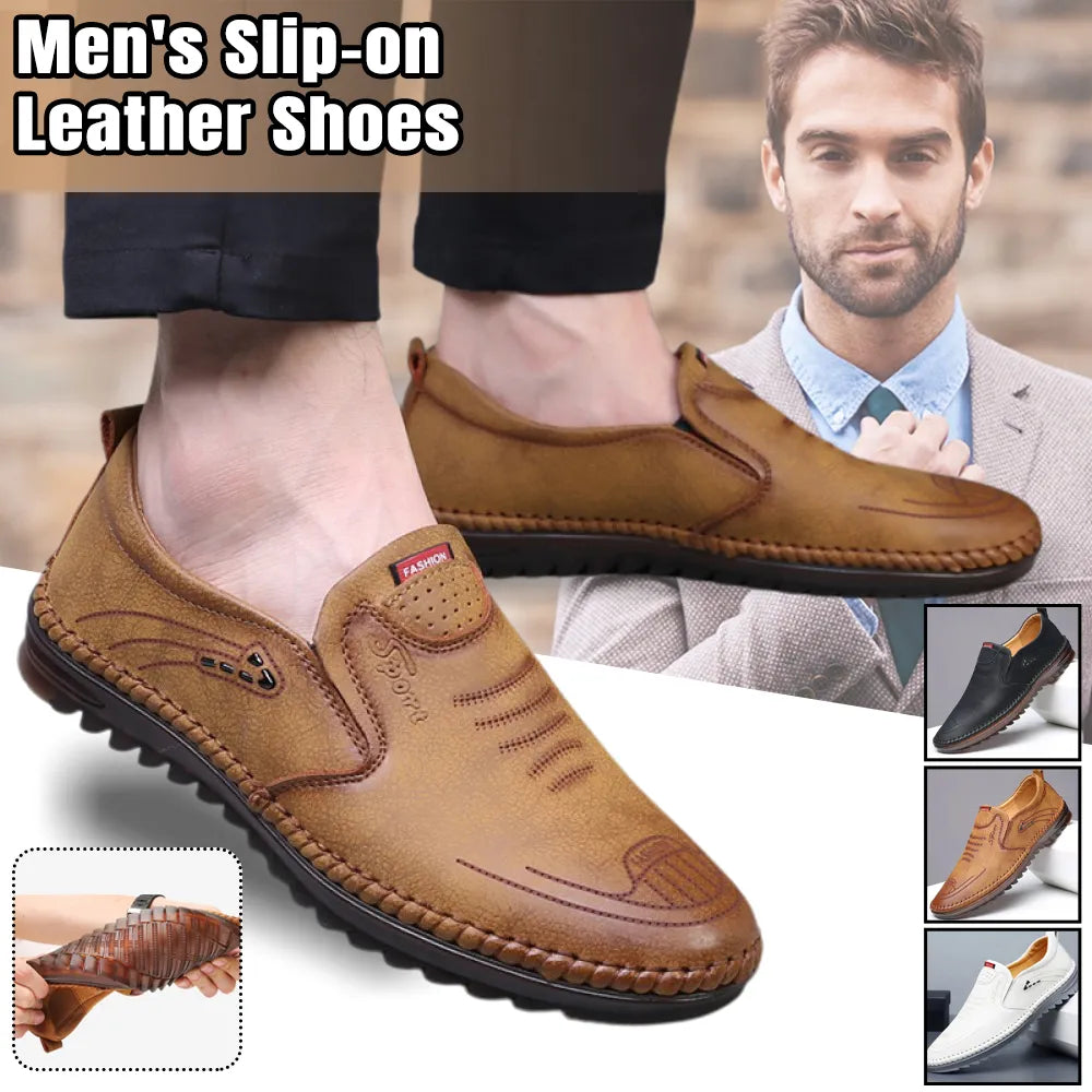 Men’s Premium Tan Slip-On Leather Shoes – Comfortable Casual Loafers