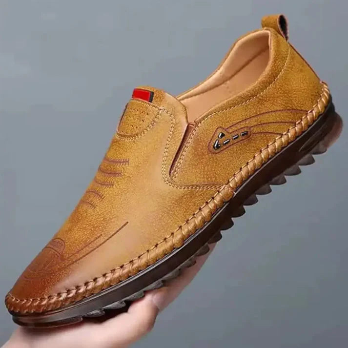 Men’s Premium Tan Slip-On Leather Shoes – Comfortable Casual Loafers
