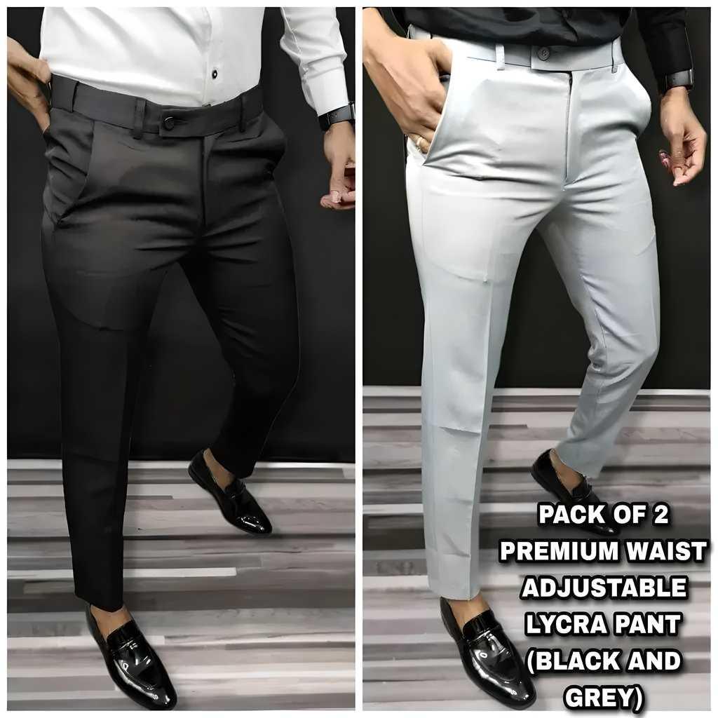 Slim fit lycra men’s trousers in grey for office wear
