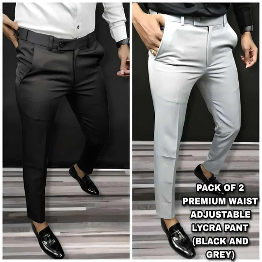 Slim fit lycra men’s trousers in grey for office wear

