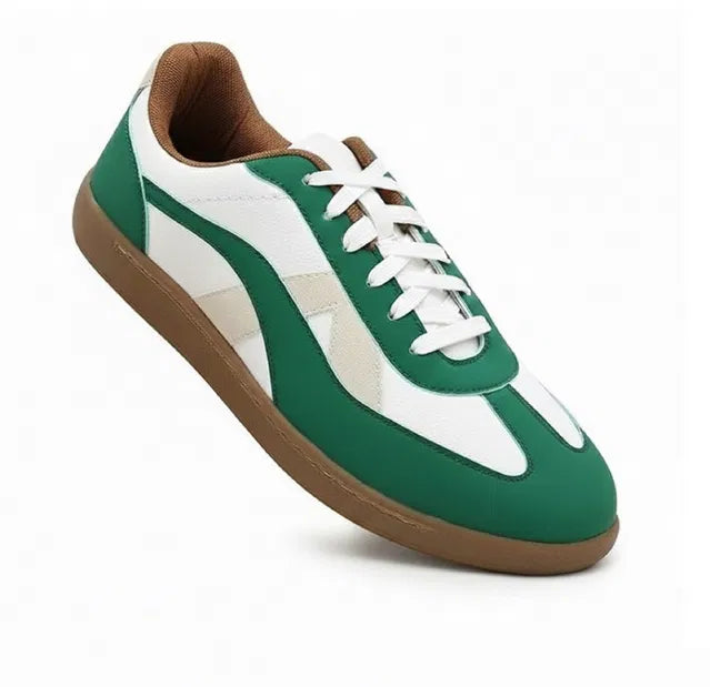 Green and white leather sneakers