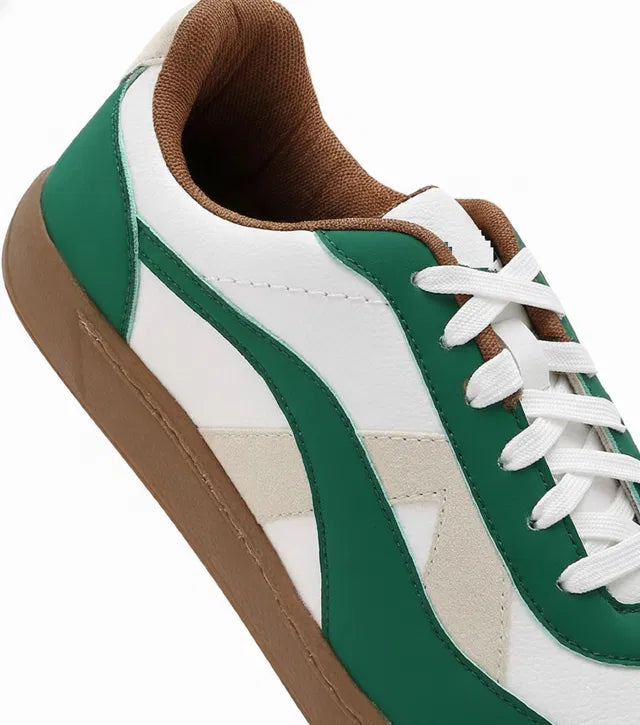 Green and white leather sneakers