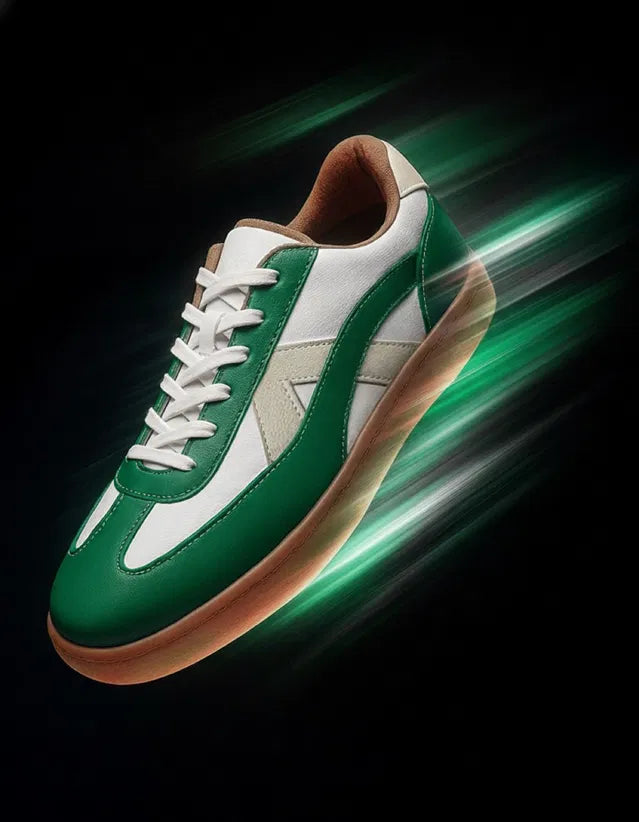 Green and white leather sneakers