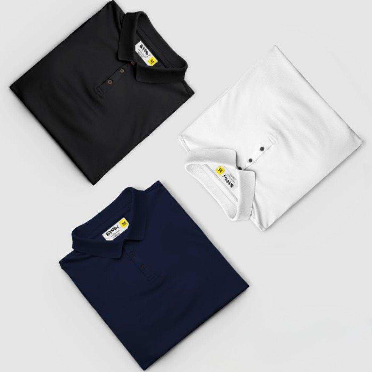 Poly Cotton Solid Half Sleeves Mens Polo T-shirt (Pack of 3) 
