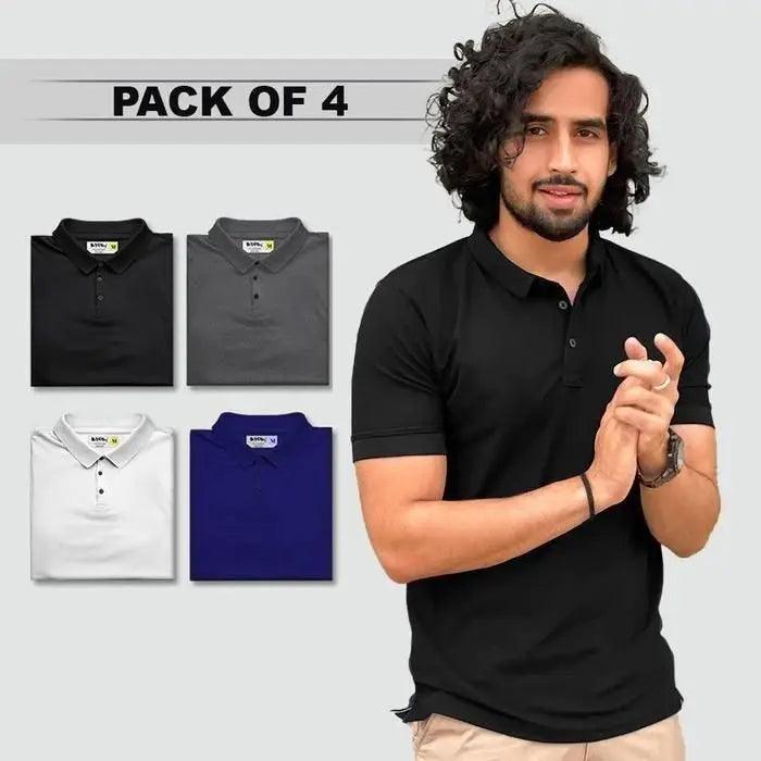 Poly Cotton Solid Half Sleeves Mens Polo T-shirt (Pack of 4