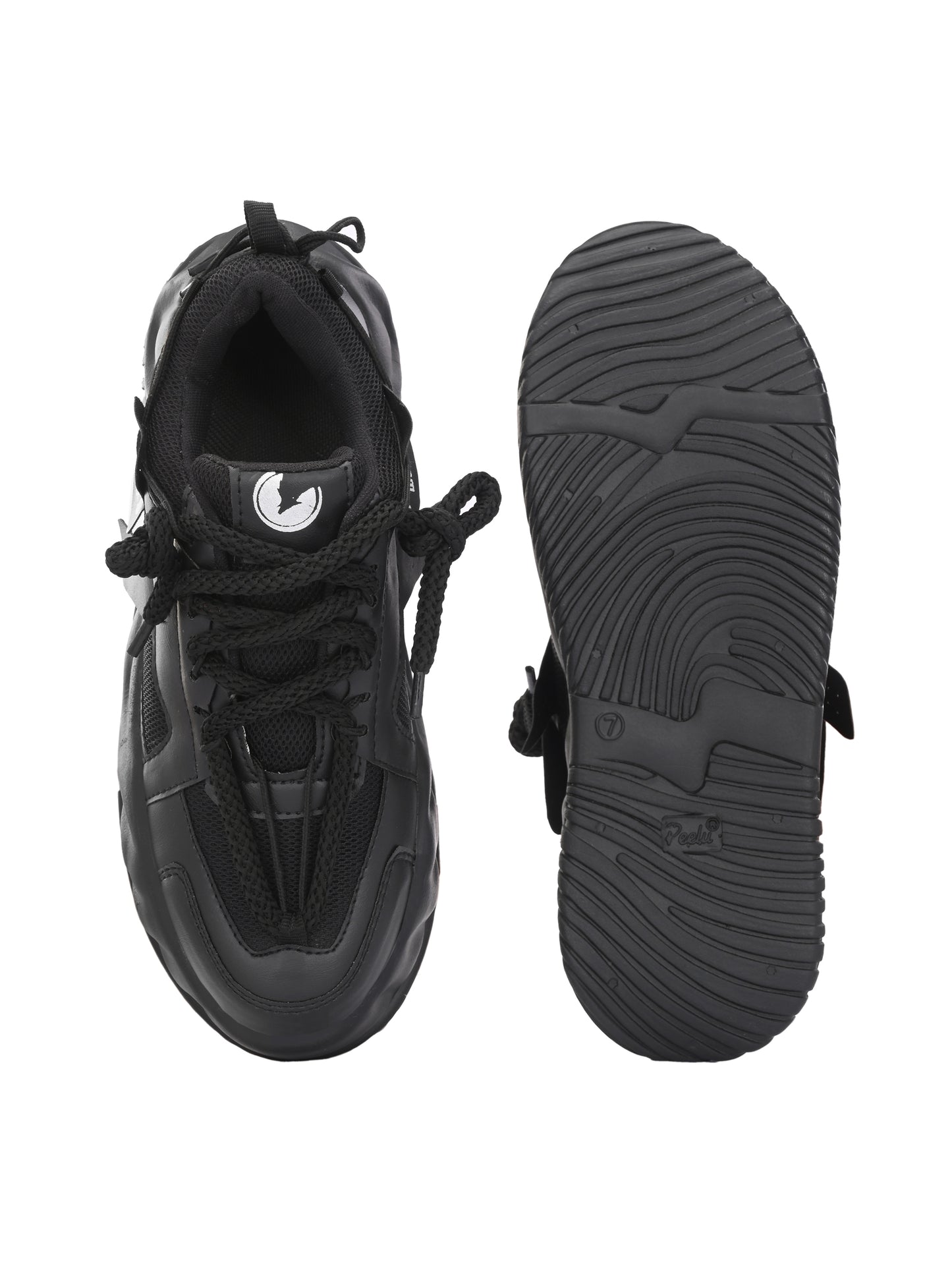 Men’s black chunky sneakers with thick sole and lace-up design
