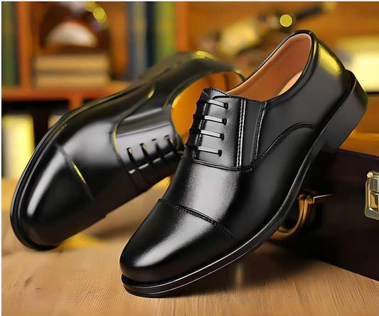 Men's black lace-up formal shoes with cushioned sole
