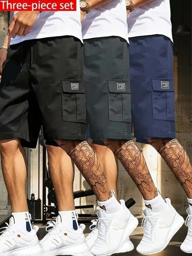mens-3-pack-cargo-shorts-set-black-grey-navy