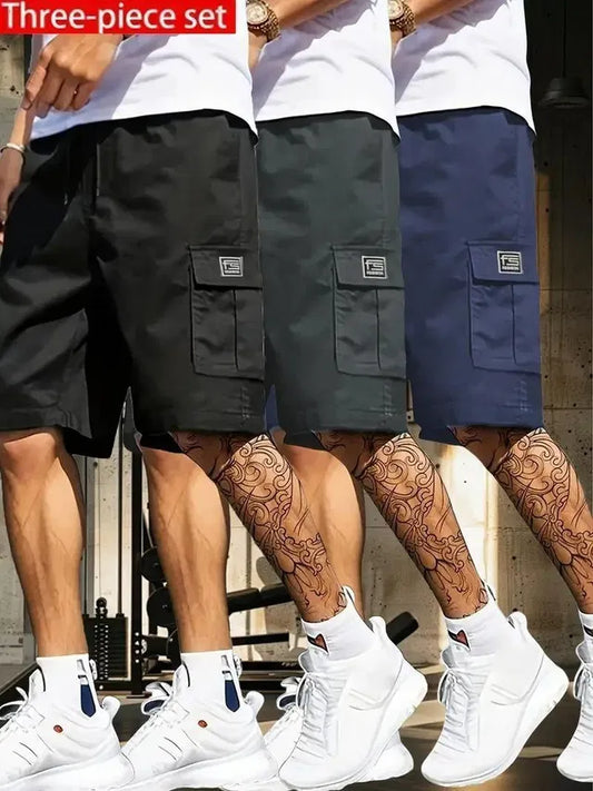 mens-3-pack-cargo-shorts-set-black-grey-navy