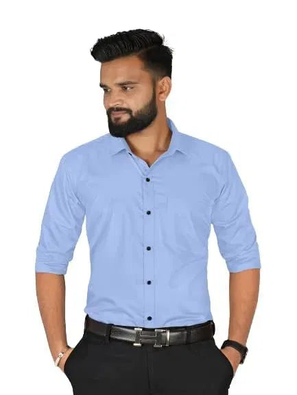 premium sky blue solid slim-fit formal shirt with full sleeves