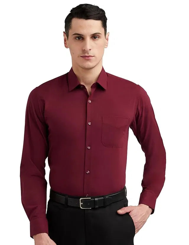 maroon slim-fit long-sleeve formal shirt