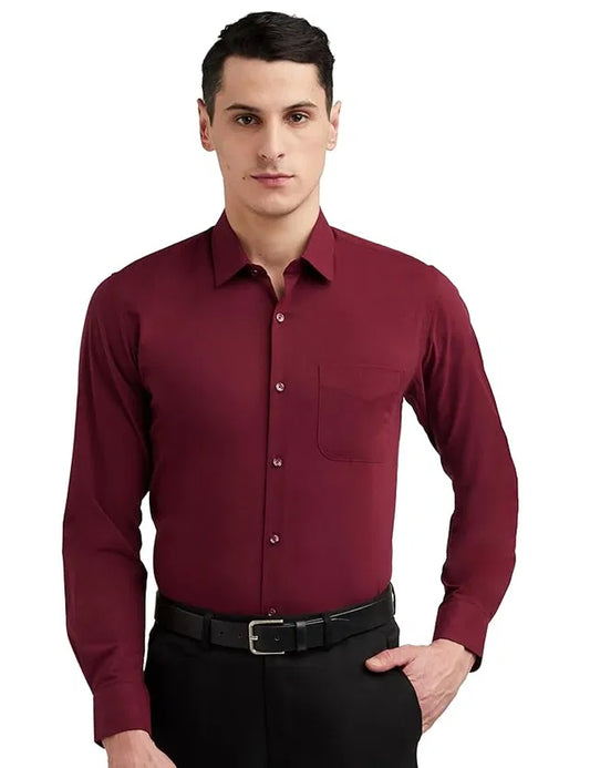 maroon slim-fit long-sleeve formal shirt