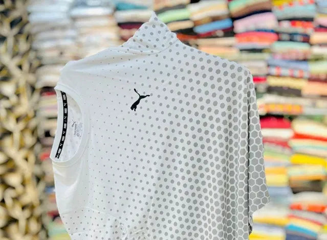 White Puma men’s T-shirt with dotted pattern and logo, stylish breathable casual wear